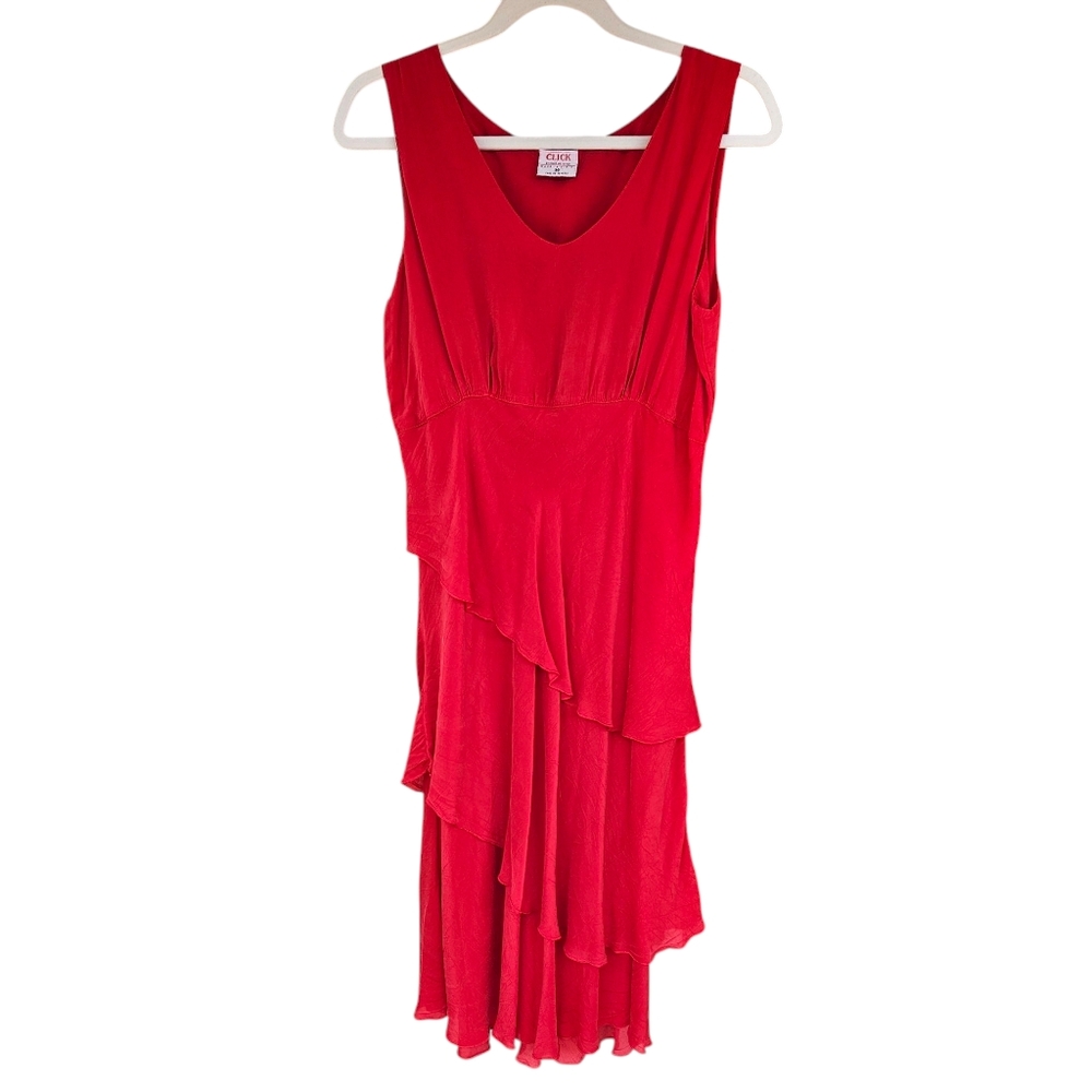 Click By Color Me Cotton Asymmetric Tiered Red Dress Medium